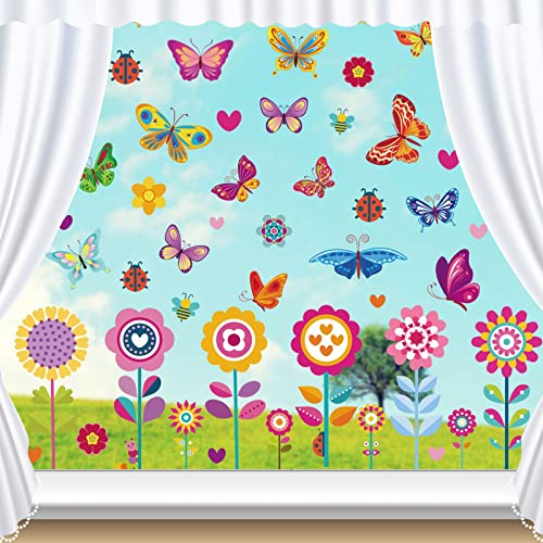 109 Stück Bunt Schmetterlinge Fensteraufkleber, Fensterbilder Frühling Selbstklebend, Fenstersticker Schmetterling, Frühling Fenster Klammert Blumen Schmetterling für Kinderzimmer Kinder (A)