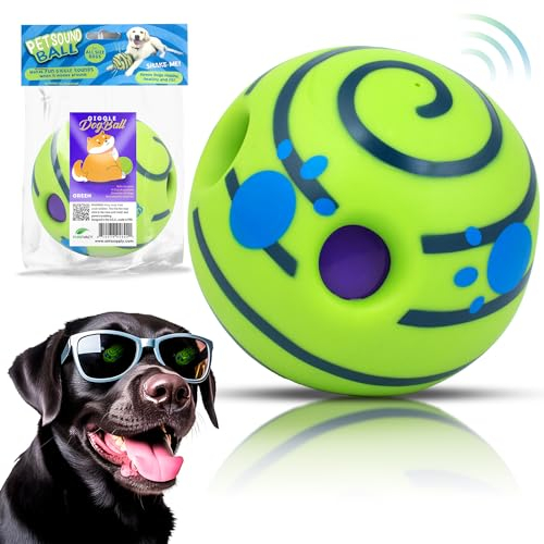 PUREVACY Giggle Dog Ball, 5.5 in Diameter, Green Interactive Dog Toy Sound 12 oz, Vinyl Giggle Ball for Dogs, Wiggle Waggle Ball for Dogs, Sound Dog Toys Wobble, Fun Wibble Wobble Ball for Dogs