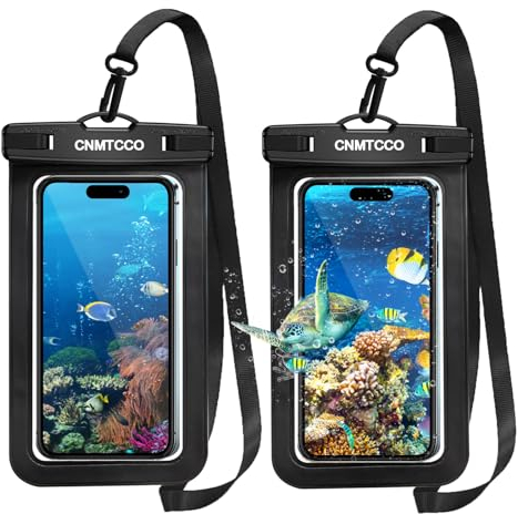 CNMTCCO Pochette Étanche Smartphone 2 pièces Sac étanche IPX8 pour Téléphone iPhone 15, 14, 13, 12 Pro Max, 11, 11 Pro, XS Max, XR, XS, X, 8, Galaxy S20/S21/S22, Huawei Jusqu'ą 7.0 Pouces (Noir)