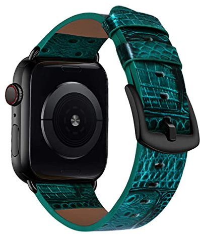 MroTech Correa Compatible con Apple Watch 49mm 46mm 45mm 44mm 42mm Correa Cuero Piel Genuino Pulsera para iWatch Serie Ultra/10/9/8/7/6/SE/5/4/3/2/1 Banda textura avestruz Band-glossy Cuero azul verde
