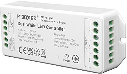 LIGHTEU®, Milight Miboxer 2.4 GHz Farbtemperatur Dual Weiß LED Streifen Controller DC12V-36V Max. 20 A PWM Hoch/Niederfrequenz, unterstützt Push Dimmer FUT035P