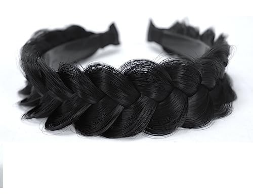TOECWEGR Hairband Braided Hairpiece Messy Wide 2 Strands Fluffy Braids Wig with Tooth Women Headband Hair Bands