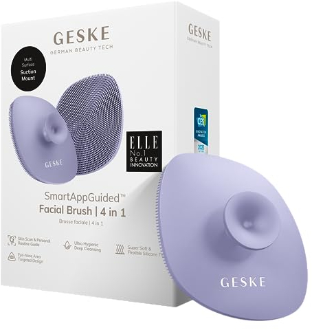 GESKE | SmartAppGuided™ Facial Brush 4 in 1 | Gesichtsreinigungsbürste mit Griff | Weiche Bürste aus Silikon | professionelle Gesichtsreinigung | Gesichtsreinigungsgerät | Hautreinigung