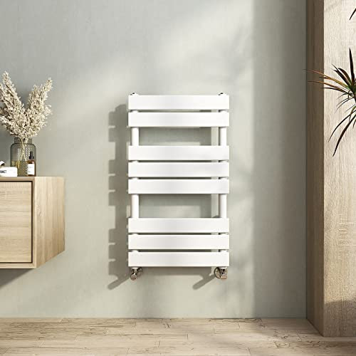 Heilmetz Bathroom Radiator Towel Rail, White Heated Towel Rail 800 x 450 mm Flat Panel Towel Radiator Towel Warmer Modern Central Heating Space Saving Radiators for Bathroom