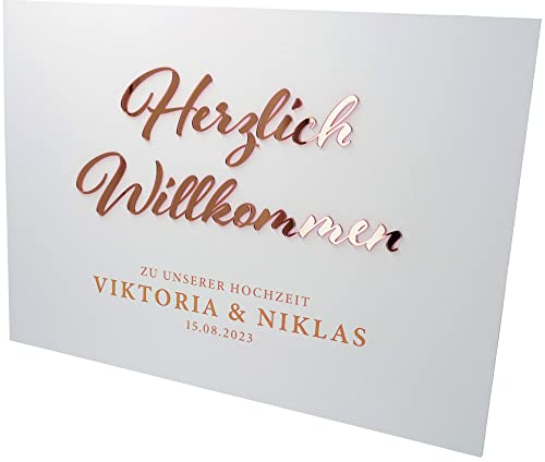 Goodtimes Willkommensschild Hochzeit mit persönlichen Namen & Datum 70x50 Rosé Gold