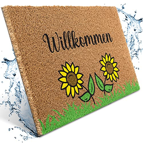 Bodenständig® Fußmatte Kokos [Wetterfest] - extrem robust - Fußabtreter außen - die Kokosmatte Fußmatte außen wetterfest. Fussmatte aussen 40x60 cm - Sonnenblumen Design