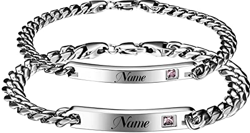 Cupimatch Paar Armband mit Gravur, Personalisierte Edelstahl Glänzend Poliert Pärchen Armkette Panzerkette für verliebte Damen Herren Als Weihnachten Jubiläum Hochzeit Geburtstag Valentinstag
