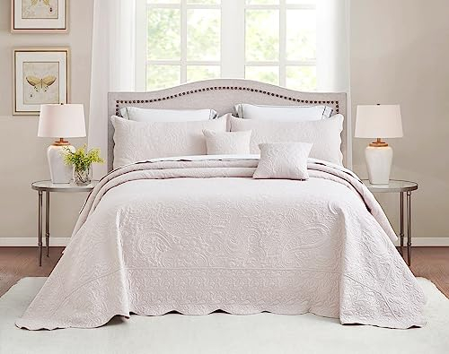 Blythease Übergroße Tagesdecke für King-Size-Bett, 128 x 120 cm, geprägtes Paisleymuster, Grau / Lila