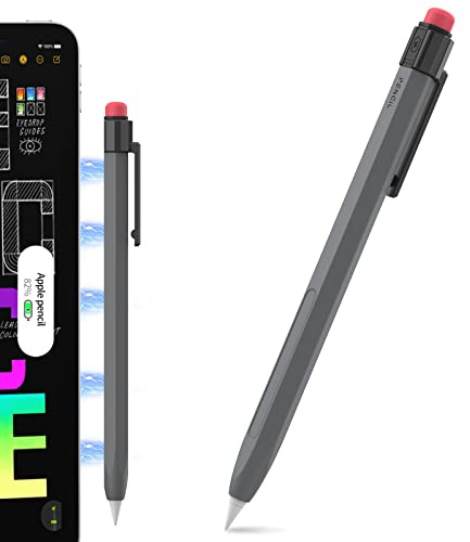 TRONWIN Apple Pencil Pro Case for Apple Pencil 2 Sleeve Silicone Cover Perfect Grip Classic Design with Sturdy Clip for iPad Pro (Deep Gray)