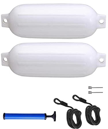 rockible Bootsfender, 2er Pack Marine Schlauchboot Stoßstangen Zum Andocken, 2 Seile Und Aufblaspumpe für, Fischerboote, Segelboote, Weiß