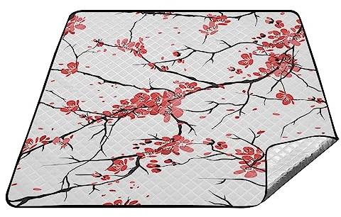 YOUJUNER Picknickdecke 200x200cm, Japanische Blume groß wasserdicht Campingdecke faltbar Strandmatte Picknick-Matte