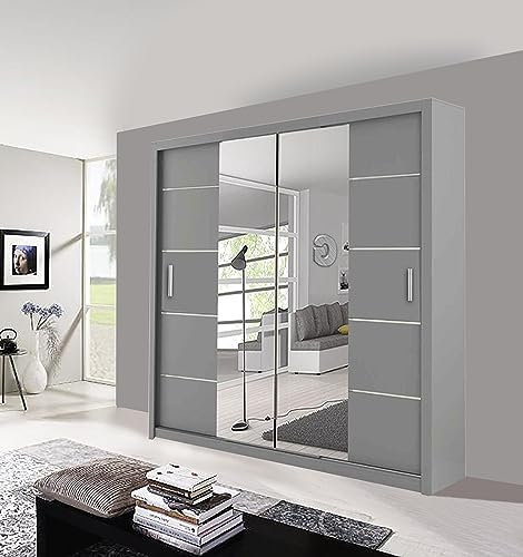 OAK SPOT London 2&3 Sliding Mirror Door Wardrobe In 3 Color and 4 Size (Grey, 150CM)