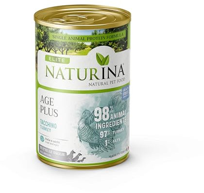 NATURINA - Elite Umido Coat Plus per Cani Adulti con Salmone e Semi di Lino, Senza Grano, per Pelo Brillante, Senza Conservanti e Coloranti, per Tutte le Taglie, Made in Italy, 12 Lattine da 400g