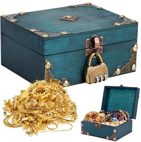 AMPUTEE Pirate Treasure Chest Storage Box, Wooden Treasure Chest with Lock, Vintage Handmade Decorative Storage Box for Jewellery Toy Halloween Christmas Gifts(5.9x4.7x2.8in)