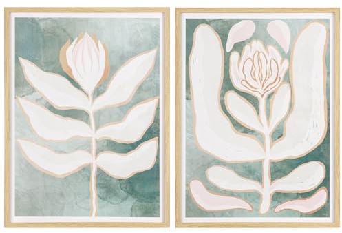Baroni Home Set di 2 Quadri Moderni per Soggiorno in Canvas con Cornice in Legno Chiaro, Coppia di Quadri Stampa Alta Qualità, Decorazione Murale Colorata da Camera e Cucina, Fiori, 50x3x50 cm