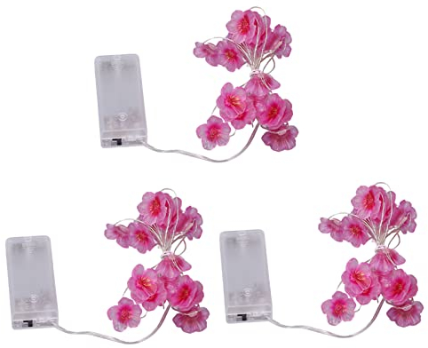 Sakura-Lichterkette, Lichterkette, Dekorativ, 3 Kirschblüten-Lichterketten, Blumen, Blumen, Netzteil, 3 Stück, LED-Zier-Himmellaternen (Rosa)