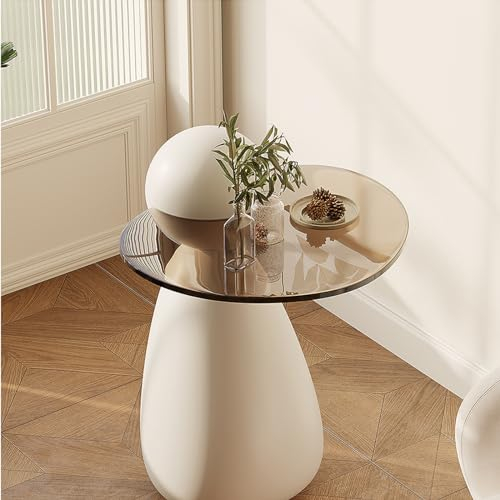 Moderner Beistelltisch Couchtisch aus braunem Glas mit zylindrischen Beinen minimalistische niedrige Tische cremefarbener Stil 1 Beistelltisch mit Glasplatte für Wohnzimmer Balkon und Schlafzimmer