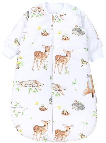 TupTam Schlafsack Baby 2.5 TOG - Ganzjahresschlafsack mit abnehmbaren Ärmeln, OEKO-TEX zertifiziert, Farbe: Wald Tiere Braun Beige Fuchs Reh Igel Eichhörnchen, Größe: 80-86