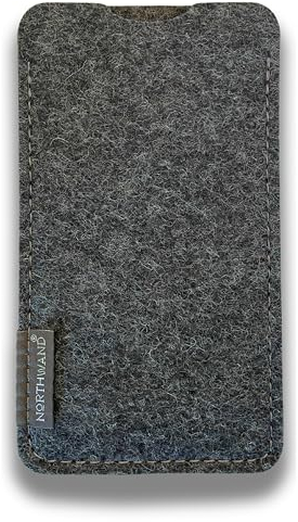 NorthWand Hülle für iPhone 15 Pro/15, 14 Pro/14, 13 Pro/13, 12 Pro/12 Tasche, Case. Made in Germany. Handyhülle aus 100% natürlichem Merino Filz. Farbe Anthrazit, Dunkel- Grau