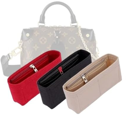 LinerLink Taschen-Organizer für LV Petite Malle Souple Bag (20 x 14 x 7,5 cm (L x H x T), handgefertigter Tascheneinsatz, 2 mm Filztascheneinsatz, Damen-Handtaschenformer (braun, Stil A: Belichtung)