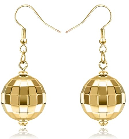 LEEQBCR 1 Paar Disco Ball Ohrringe, 80er Jahre Disco Ball Ohrringe, Punk Disco Ball Schmuck Ohrringe, Damen und Mädchen Vintage Disco Thema Party Kostüm Zubehör (Gold)