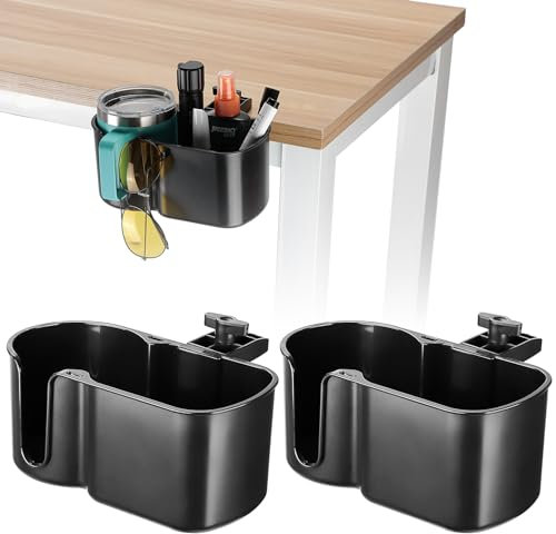 kemimoto 2 Pack Desk Cup Holder, Caddy Organizer Cup Holder for Office Table, Lawn Chair, Golf Cart, Pontoon Boat, Suitable for Most 18-32 oz Bottles, Black