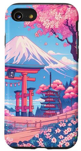 Anime Lofi Japanese Landscape Mount Fuji Torii Gate Case for iPhone SE (2020) / 7 / 8