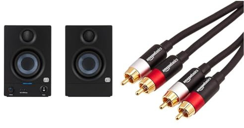 PreSonus Eris 3.5 & Amazon Basics - Cable de Audio RCA (2 machos a 2 machos), 2.4 Metros, Negro, Oro, Rojo, Blanco