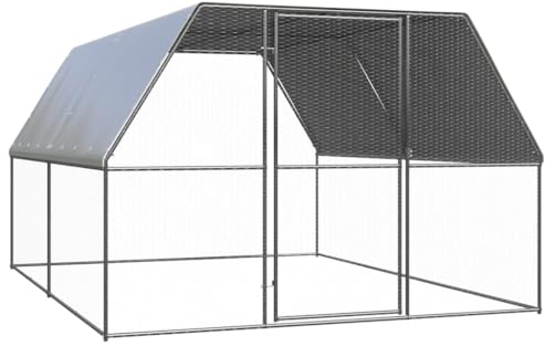 Hühnerstall Freilaufgehege mit Schloss, Außengehege Verzinkter Stahl Kleintierstall Kleintiergehege Outdoor Geflügelstall für Kleintiere Hühnerkäfig Haustierkäfig, 3x4x2 m