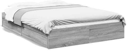 Homgoday Bettgestell mit Schubladen Holzbett ohne Kopfteil Bettrahmen Einzelbett/Doppelbett Gästebett Jugendbett für Schlafzimmer Gästezimmer Grau Sonoma 160x200 cm Holzwerkstoff