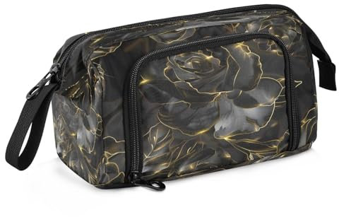 Mnsruu Gold Black Rose Pencil Case Large Capacity Pencil Pouch Stationery Bag for Office School