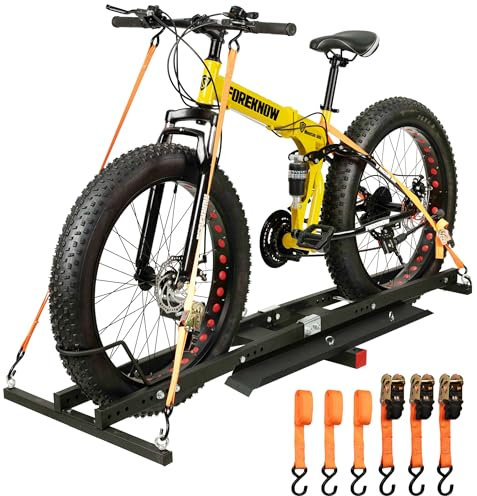 MEEVIZ Ebike Rack per gancio di traino con rampa Roll-On Roll-Off, Fat Tire Bike Hitch Carrier 68 kg Capacità, include cinghie di fissaggio a cricchetto 3PK e dispositivo anti-sonaglio, ricevitore da