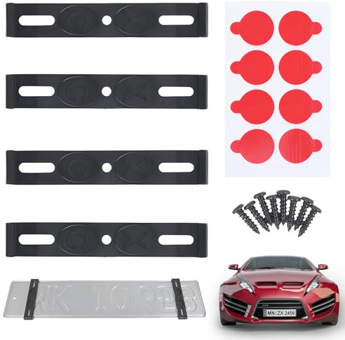 sitengjun Set of 4 Number Plate Holders, Invisible Frameless Number Plate Holder for Car, Number Plate Holder Set for Number Plates, Number Plate Panels, 110 mm Number Plate Frame, Buckle for European