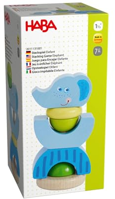 HABA Steckspiel Elefant - Motorikspielzeug zum Stapeln in Tierform - Baby- und Kleinkindspielzeug aus Holz - Made in Germany - Ab 18 Monaten - 2011131001