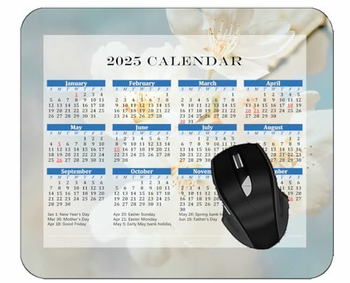 2025 Calendar Mouse Pad,Cherry Flowers Branch Mouse Mat for Office Computers Laptop Men Women