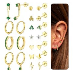 JeweBella 11 Paar Ohrringe Gold Set Medizinische Ohrstecker Chirurgenstahl Damen Hypoallergene Ohrringe Silber Kleine Zirkonia Ohrringe Hängend Creolen Gold Knorpel Ohrringe für Mehrere Piercings