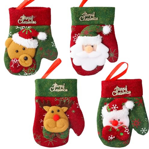 volumoon 4 Piezas Porta Cubiertos Navidad, Decoración de Mesa Navideña para Cuchillos, Tenedores y Cucharas, Bolsitas para Cubiertos Navidad para Hogares, Hoteles, Fiestas y Centros Comerciales