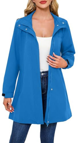 RLEHJN Womens Waterproof Jackets, Trench Coats for Women Clearance Hooded Windbreaker Rain Coats with Detachable Hood Windproof Active Hiking Outdoor Wear Softshell Jacket Overcoat Outerwear