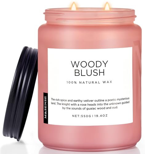 M&SENSE Rose & Vetiver Duftkerze im Glas 550g 110 Stunden lang anhaltende Brenndauer 2-Docht-Sojawachs-Aromatherapiekerze für die Wohnungseinrichtung, Herbstkerzengeschenk WoodyBlush