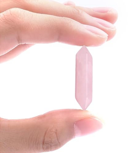 Erliway 1.26 Rose Quartz Crystal, Hexagonal Crystals Wand, Natural Healing Crystal Points, 1PC Polished Hexagonal Bullet Shaped Stone Pendant for Reiki Balancing Meditation DIY Making Decor