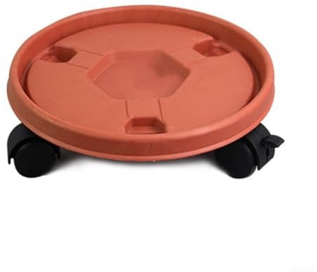 Robusto rullo per piante in resina, 260 mm, con tre ruote per proteggere i pavimenti durante il trasporto di piante (rosso mattone)