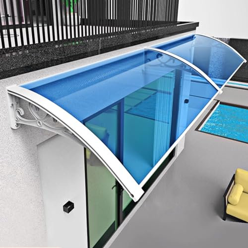 Garden Canopy Awning with UV Rain Protection Polycarbonate Cover Porch Awning for Door and Window Metal Front Door Canopy Outdoor Awning with White Bracket (24x169)