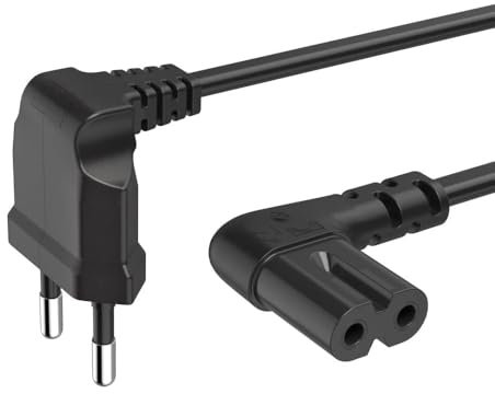TECHZOCO Cable Alimentación IEC-320 C7 Acodado, Tipo C Euro, Sección 0.75 mm², Compatible Con Samsung, Philips, LG Sony Sharp Panasonic LED TV Sky High TV PS4, 3 Metros