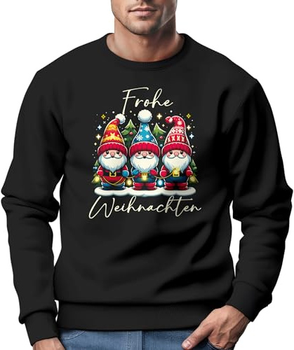 MoonWorks® Sweatshirt Herren Weihnachtspullover Wichtel Aufdruck Frohe Weihnachten Weihnachtsoutfit Männer