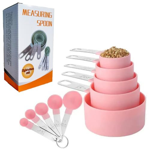 2 Boxes 8 Pieces Measuring Cups and Spoons Set,Nesting Measure Cups with Stainless Steel Handle, for Measuring Dry and Liquid Ingredients Small Teaspoon with Plastic Head (Pink)