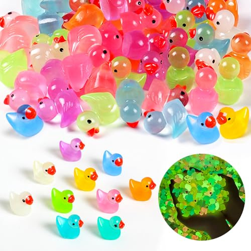 100 Piezas Mini Patos de Resina, 10 Colores Mini Patos Luminosos | 1,6 x 1,8 cm Pato Pequeño para Acuarios, Plantas en Macetas, Casas de Muñecas, Paisajes de Microjardín