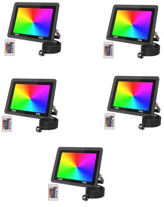 JBdusn RGB LED Strahler 50W Fluter Außen Mit Fernbedienung, 5pcs Flutlichtstrahler 16 Farben 4 Modi Farbwechsel Flutlicht LED Innen,IP66 Wasserdicht Außenstrahler Scheinwerfer Stimmungslichter