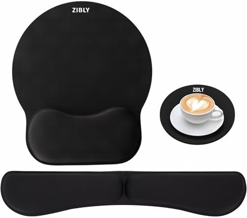 ZIBLY 3 in 1 Keyboard and Mouse Wrist Rest Pad, Wrist Support Comfortable Memory Foam Mouse Mat with Wrist Cushion Support for Office Computer Laptop Working Gaming (Black Set of 3)