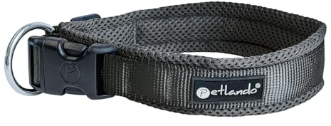 Petlando Mesh Hundehalsband – leicht, atmungsaktiv, weich mit Mesh gepolstert, stufenlos verstellbar, robust & strapazierfähig mit O-Ring – Halsband Hund M 45-50cm, Schwarz