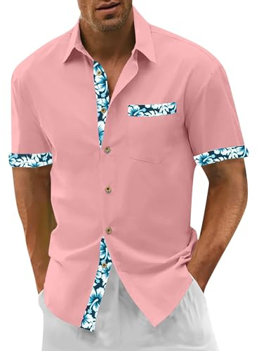 Chemise Homme Manches Courtes Décontractée Été Leger Plage Chemises Bouton Chemisette Classique Hawaienne Blouse